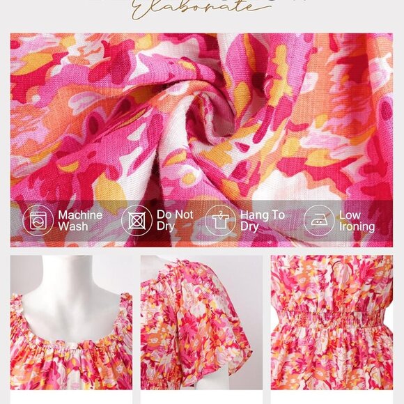 Women's Summer Off The Shoulder Short Sleeve Chiffon Blouse Ruffle Hem Tops - Picture 4 of 6